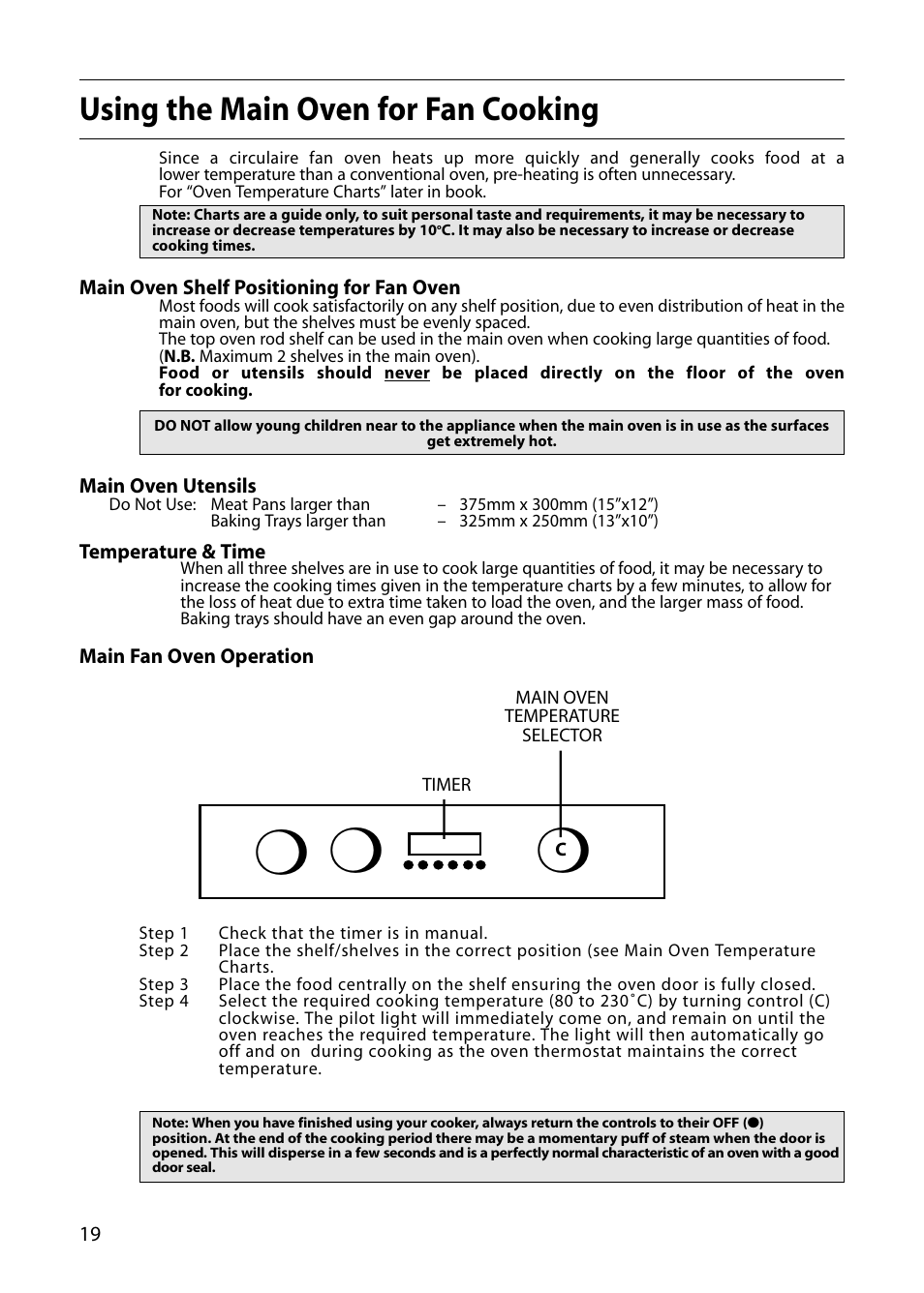 Using the main oven for fan cooking | Hotpoint S130E User Manual | Page 20 / 36