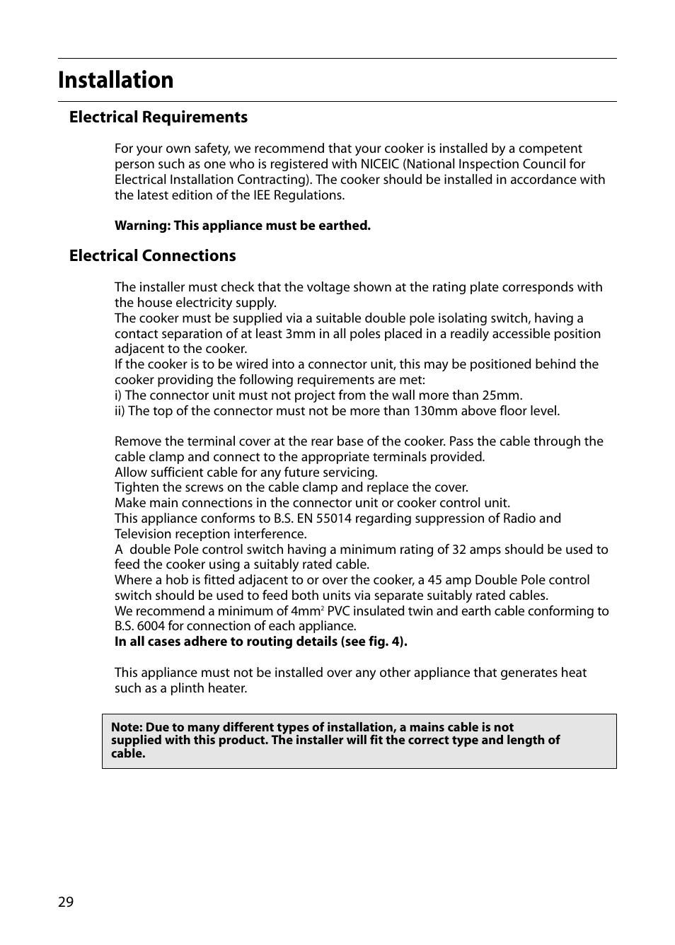 Installation | Hotpoint S130E User Manual | Page 30 / 36