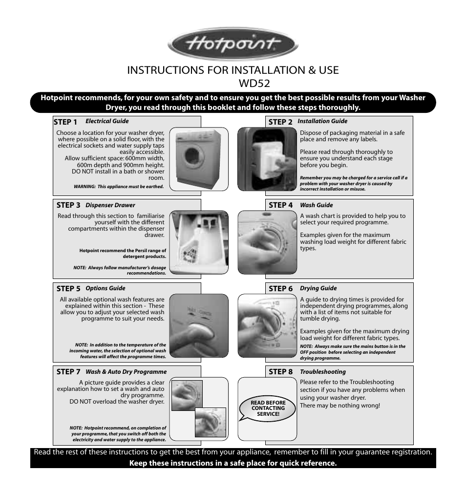 Hotpoint WD52 User Manual | 12 pages