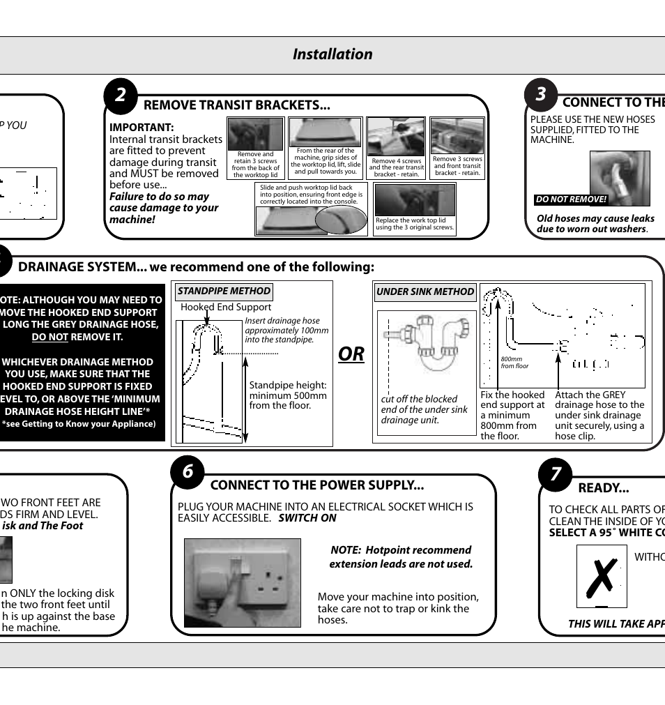 Installation | Hotpoint WD52 User Manual | Page 3 / 12