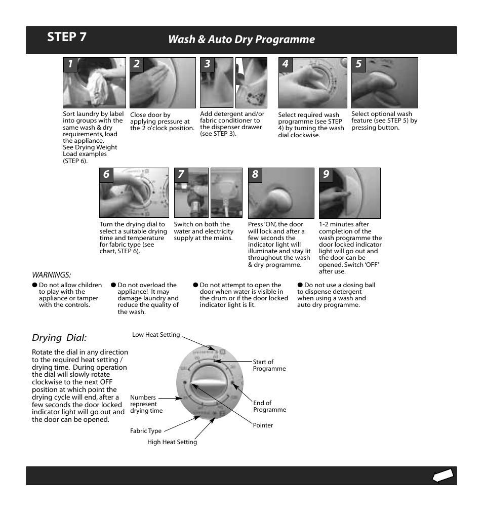 Step 7, Wash & auto dry programme | Hotpoint WD52 User Manual | Page 8 / 12