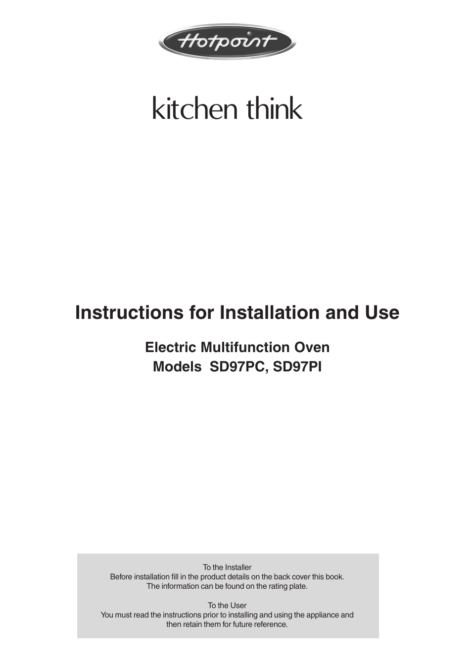 Hotpoint SD97PC User Manual | 20 pages