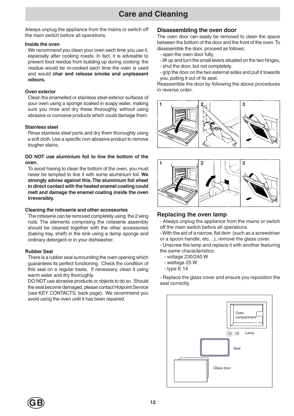 Care and cleaning | Hotpoint SD97PC User Manual | Page 12 / 20