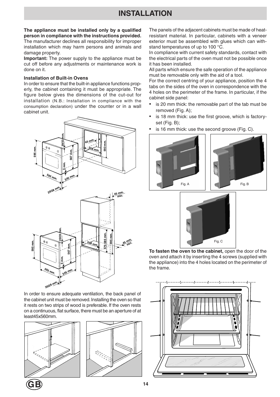 Installation, Is 16 mm thick: use the second groove (fig. c) | Hotpoint SD97PC User Manual | Page 14 / 20