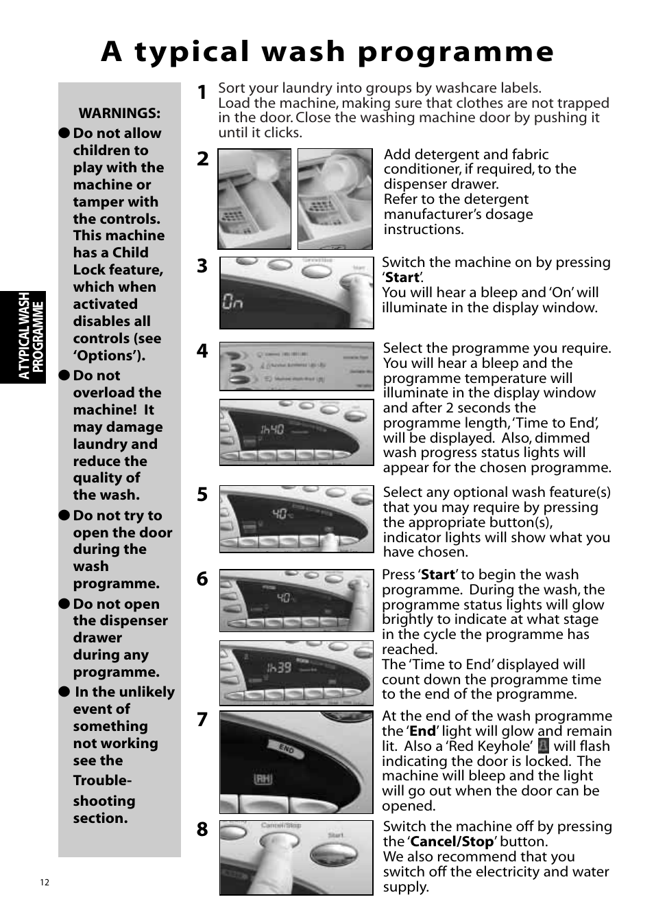 A typical wash programme | Hotpoint WMA76 User Manual | Page 12 / 28
