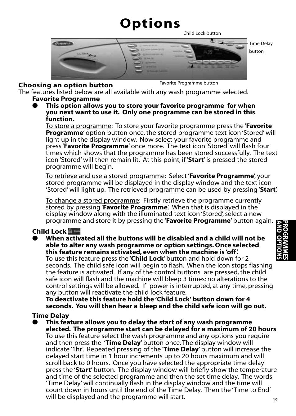 Options | Hotpoint WMA76 User Manual | Page 19 / 28