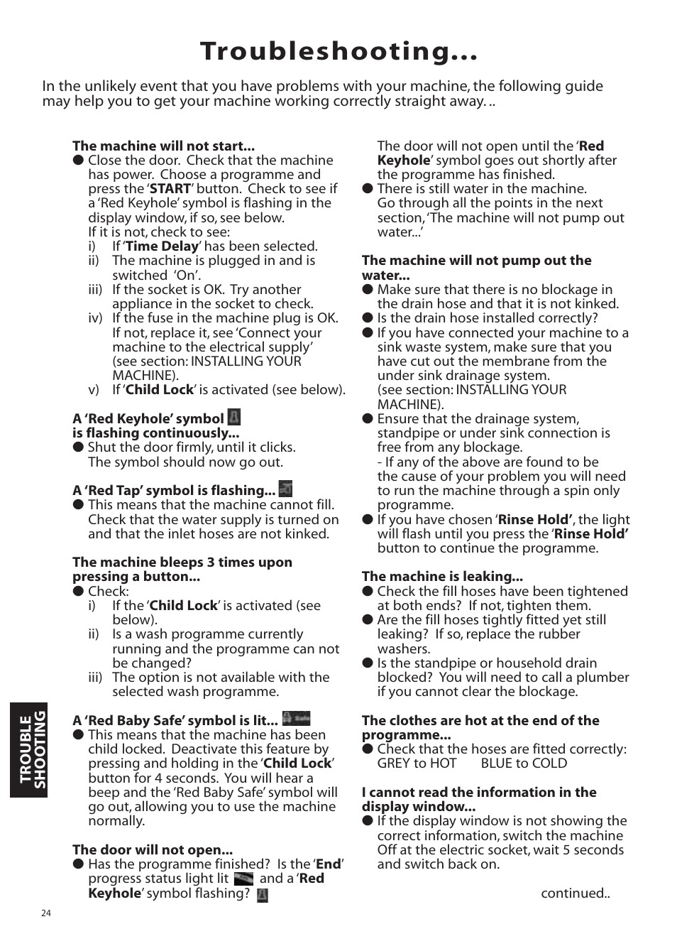 Troubleshooting | Hotpoint WMA76 User Manual | Page 24 / 28