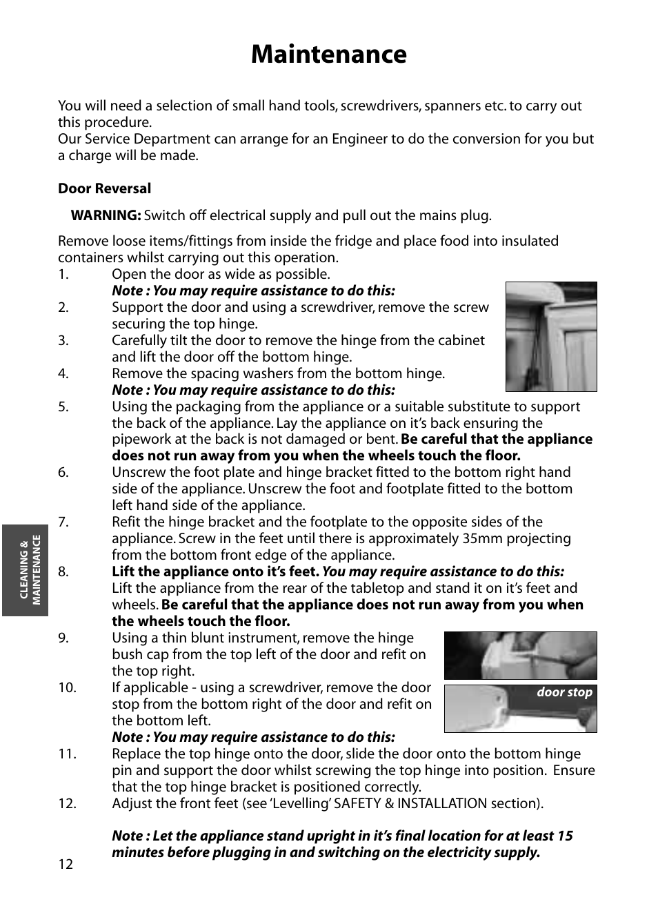Maintenance | Hotpoint RLA34 User Manual | Page 12 / 16