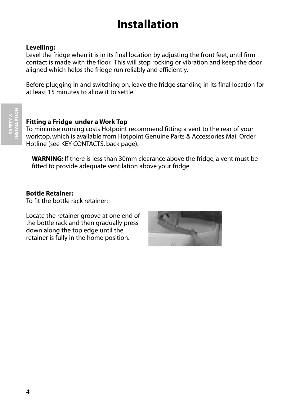 Installation | Hotpoint RLA34 User Manual | Page 4 / 16