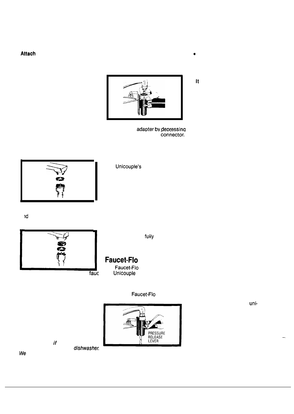 How to connect the, Convertible models, How to use the unicouple on convertible | Models, How to connect the unicouple on convertible models, How to use the nozzle, How to disconnect your convertible dishwasher | Hotpoint Dishwasher User Manual | Page 10 / 16