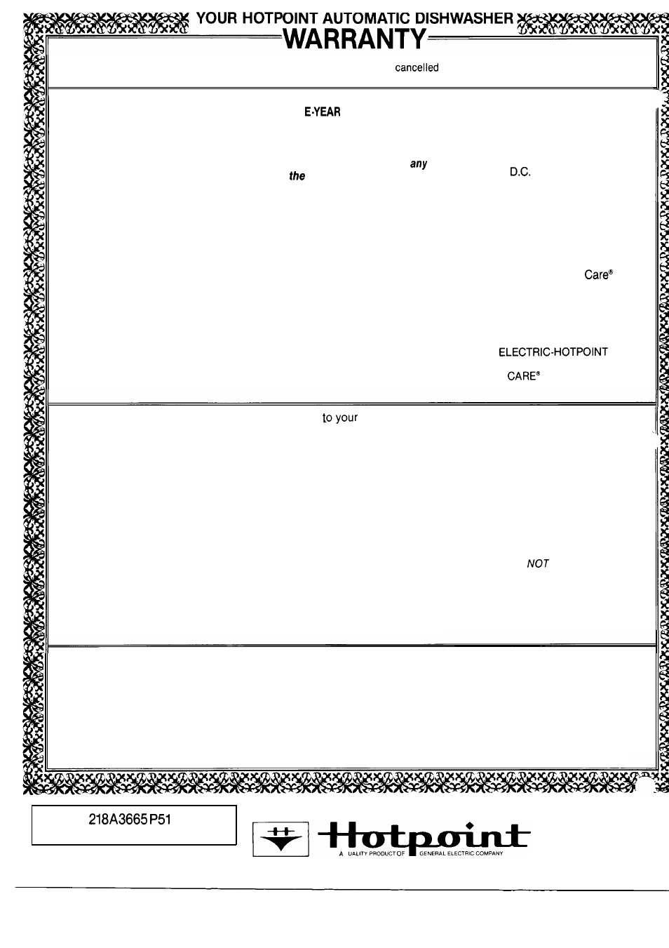 Warranty. . . . . . . . . . . back cover, Automatic dishwasher, What is covered | What is not covered | Hotpoint Dishwasher User Manual | Page 16 / 16