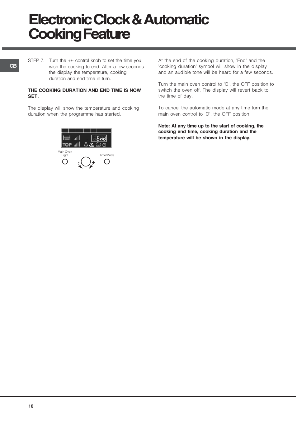 Electronic clock & automatic cooking feature | Hotpoint UE89X User Manual | Page 10 / 32