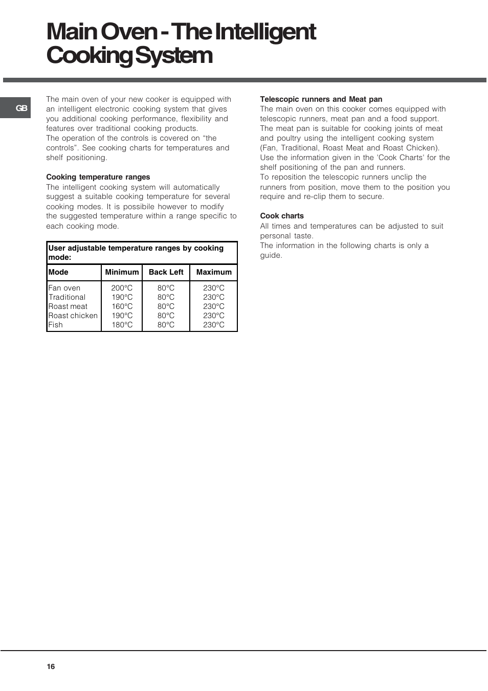 Main oven - the intelligent cooking system | Hotpoint UE89X User Manual | Page 16 / 32