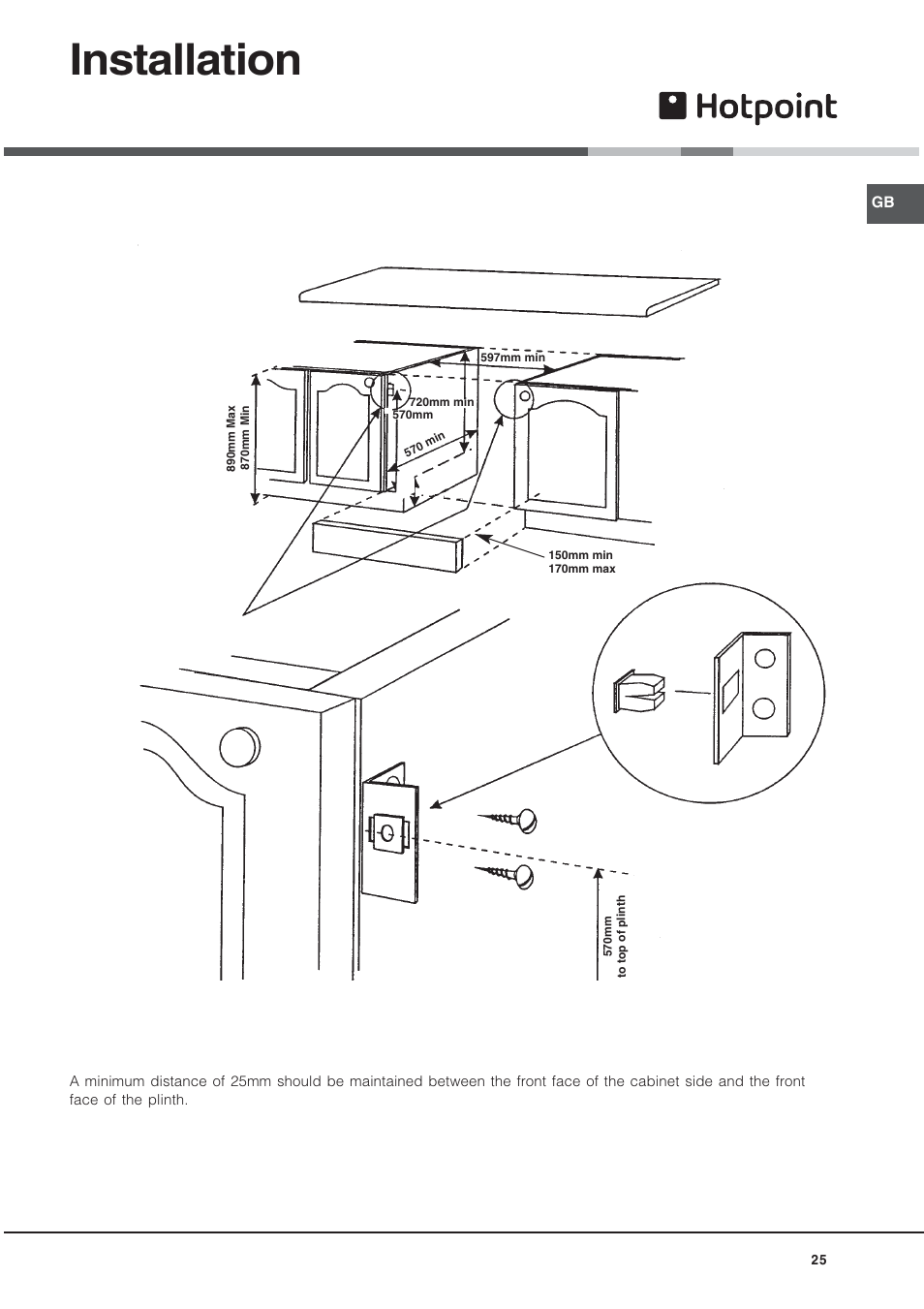 Installation | Hotpoint UE89X User Manual | Page 25 / 32