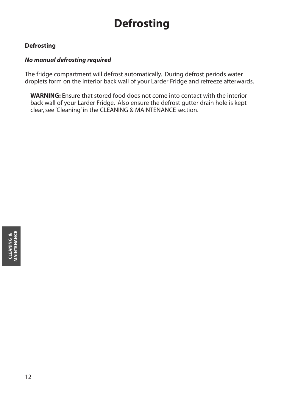 Defrosting | Hotpoint RLS80 User Manual | Page 12 / 20