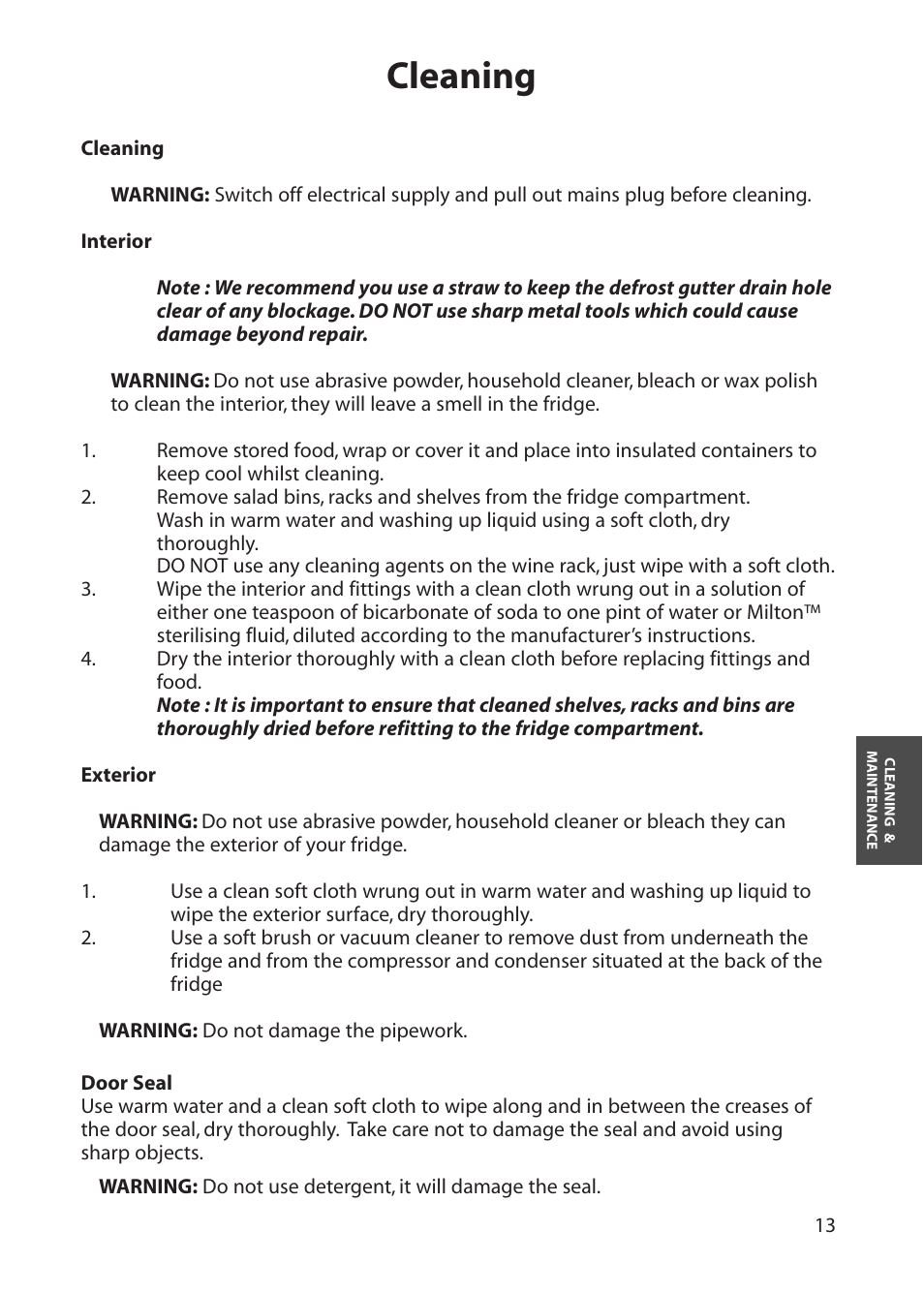 Cleaning | Hotpoint RLS80 User Manual | Page 13 / 20