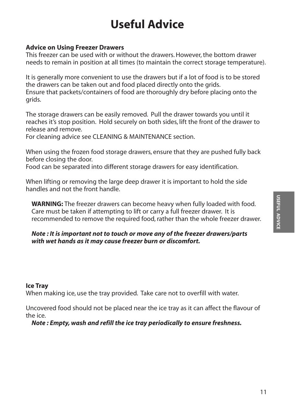 Useful advice | Hotpoint RZA50 User Manual | Page 11 / 20