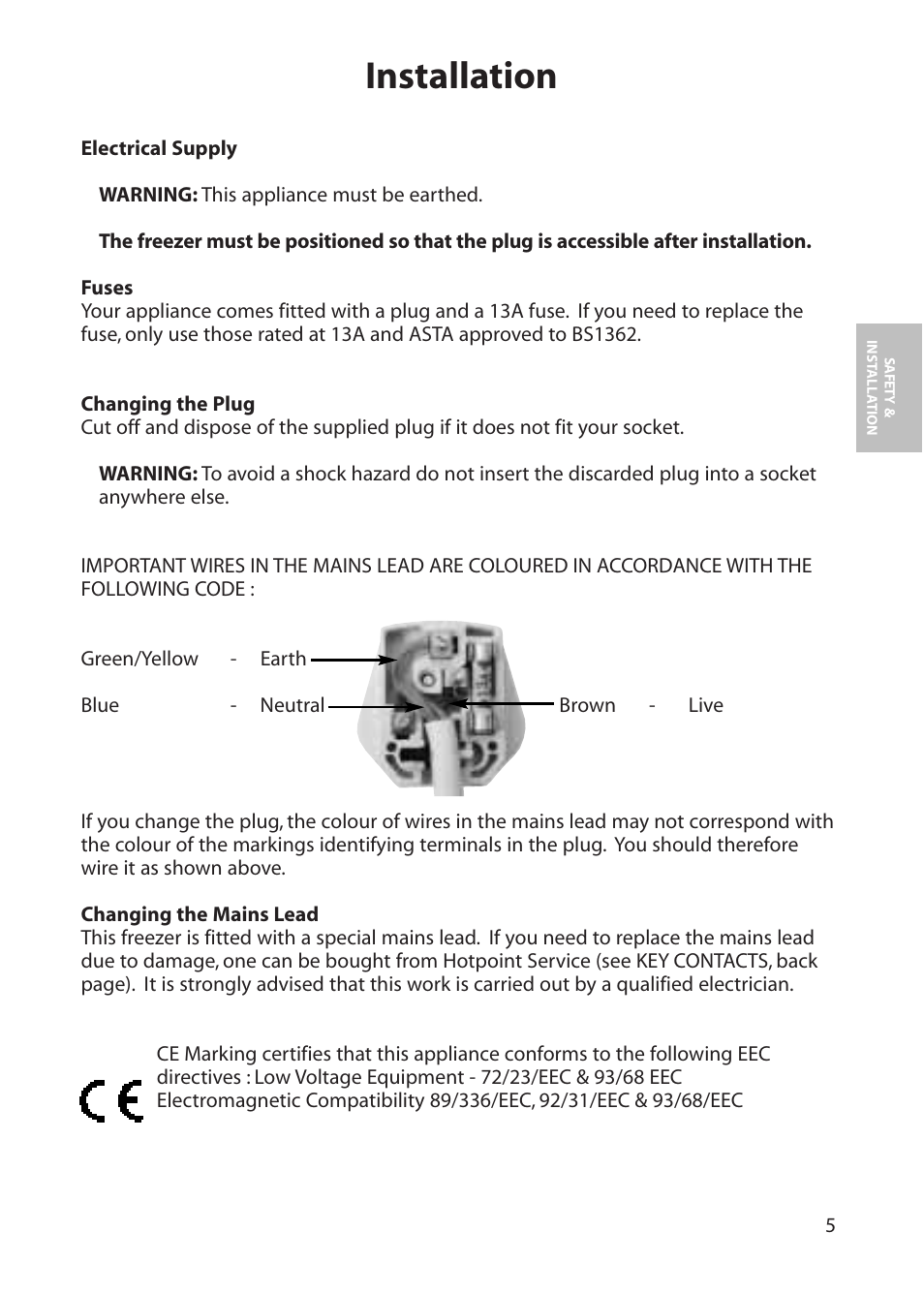 Installation | Hotpoint RZA50 User Manual | Page 5 / 20