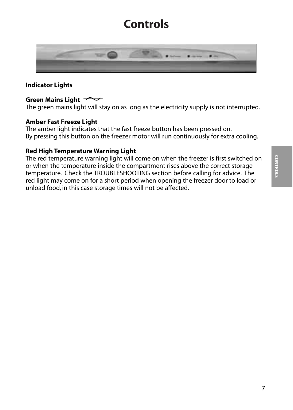 Controls | Hotpoint RZA50 User Manual | Page 7 / 20
