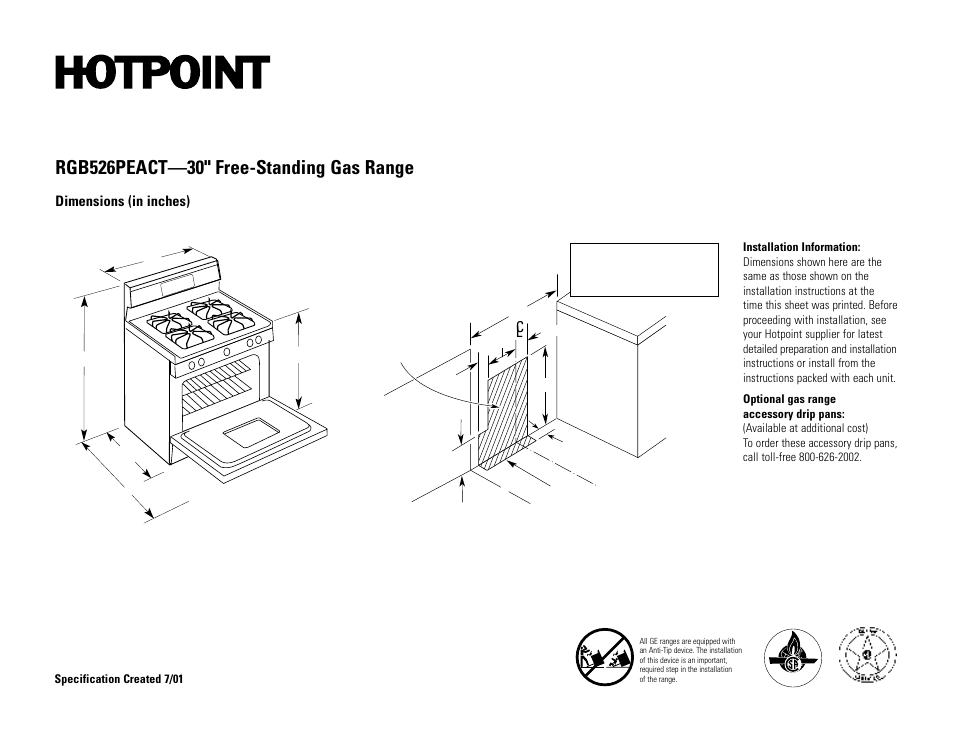 Hotpoint RGB526PEACT User Manual | 2 pages