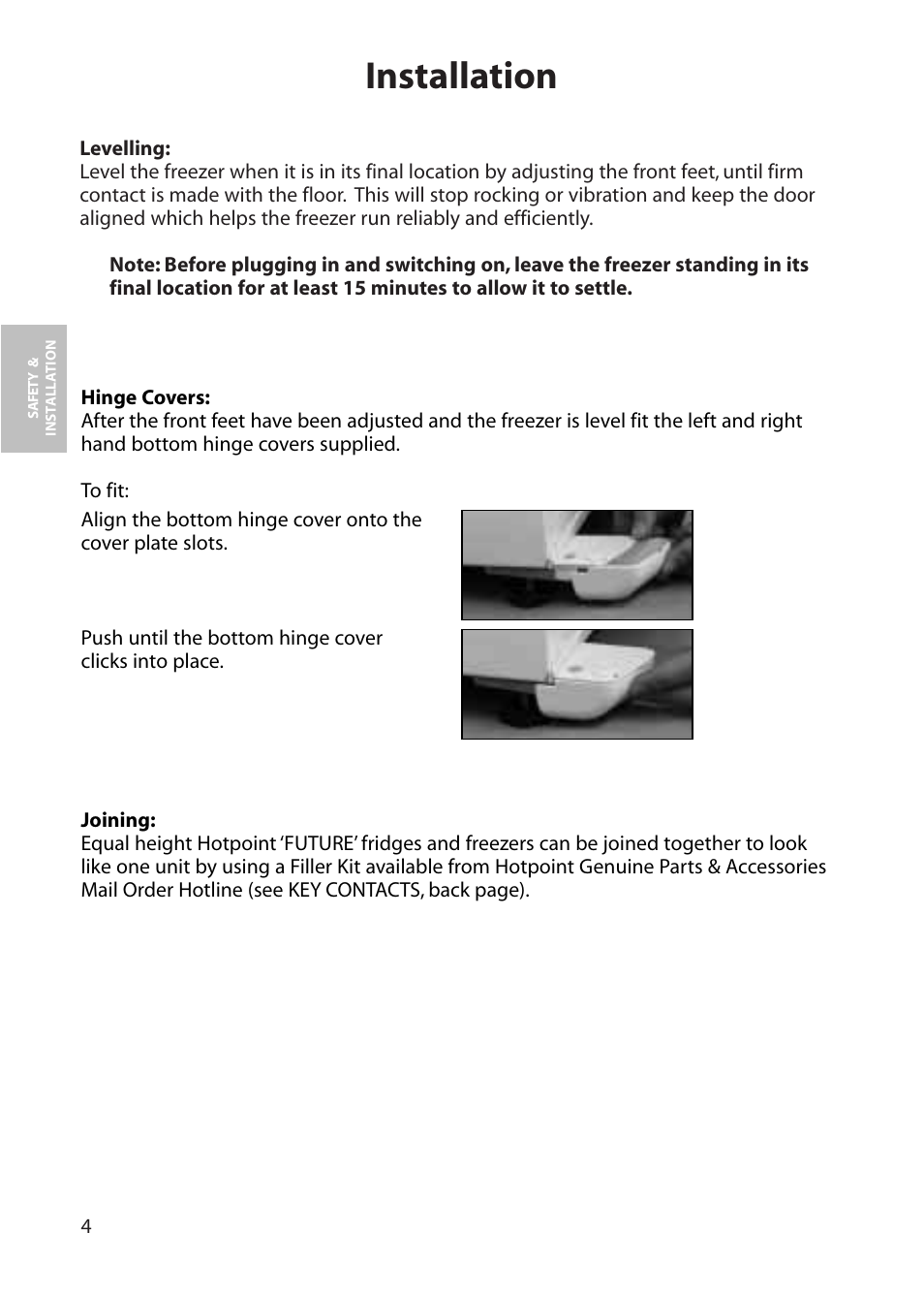 Installation | Hotpoint FZA80 User Manual | Page 4 / 20
