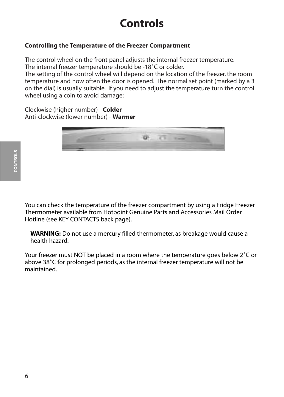 Controls | Hotpoint FZA80 User Manual | Page 6 / 20