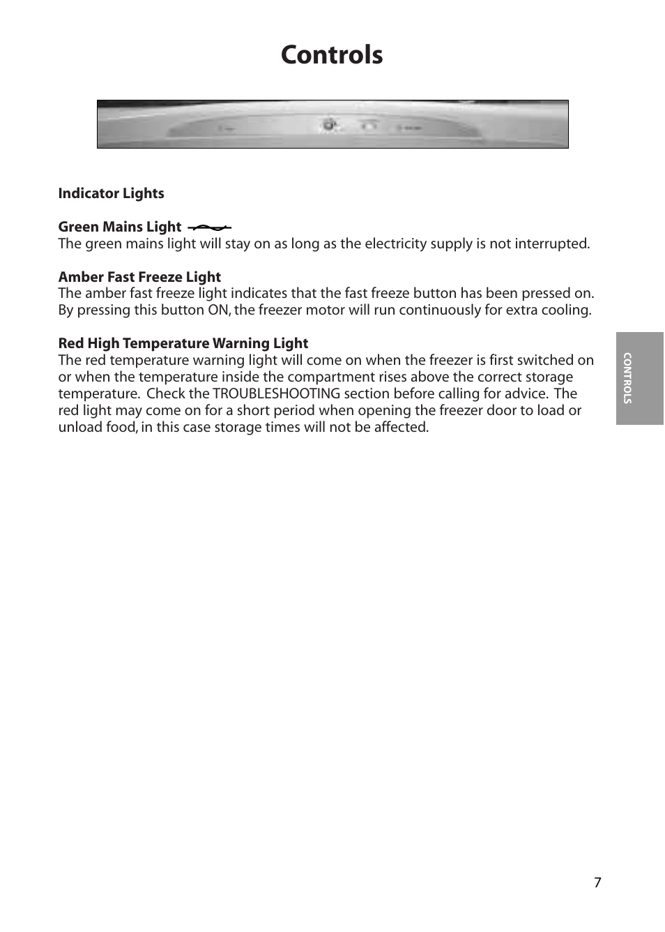 Controls | Hotpoint FZA80 User Manual | Page 7 / 20