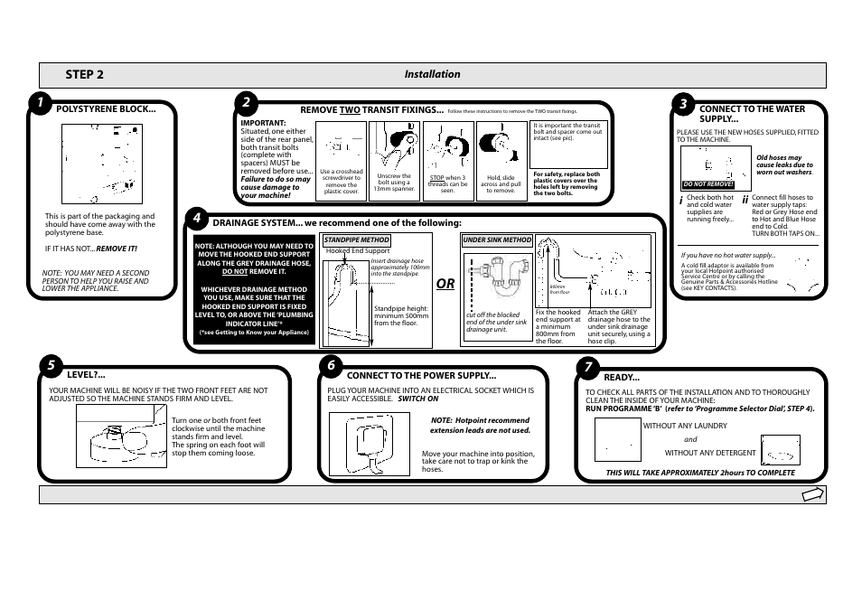 Step 2, Installation ii i | Hotpoint WMA5 User Manual | Page 3 / 11