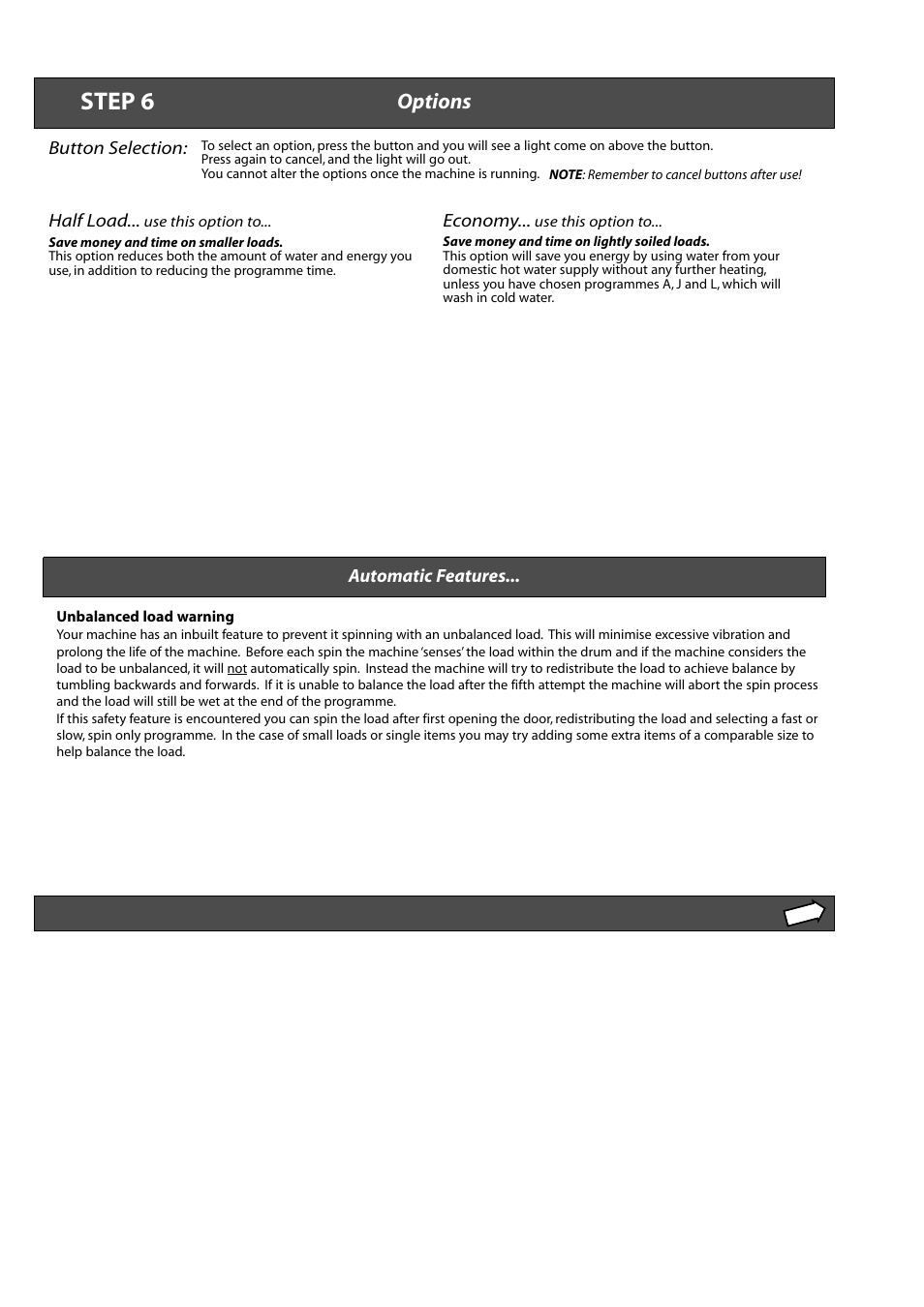 Step 6, Options | Hotpoint WMA5 User Manual | Page 7 / 11