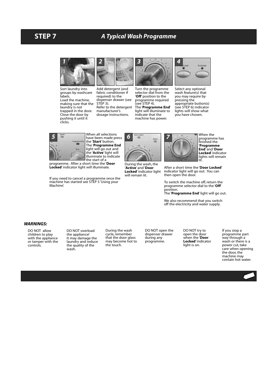 Step 7, A typical wash programme | Hotpoint WMA5 User Manual | Page 8 / 11