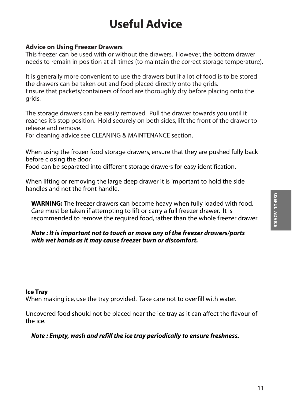 Useful advice | Hotpoint RZA30 User Manual | Page 11 / 20