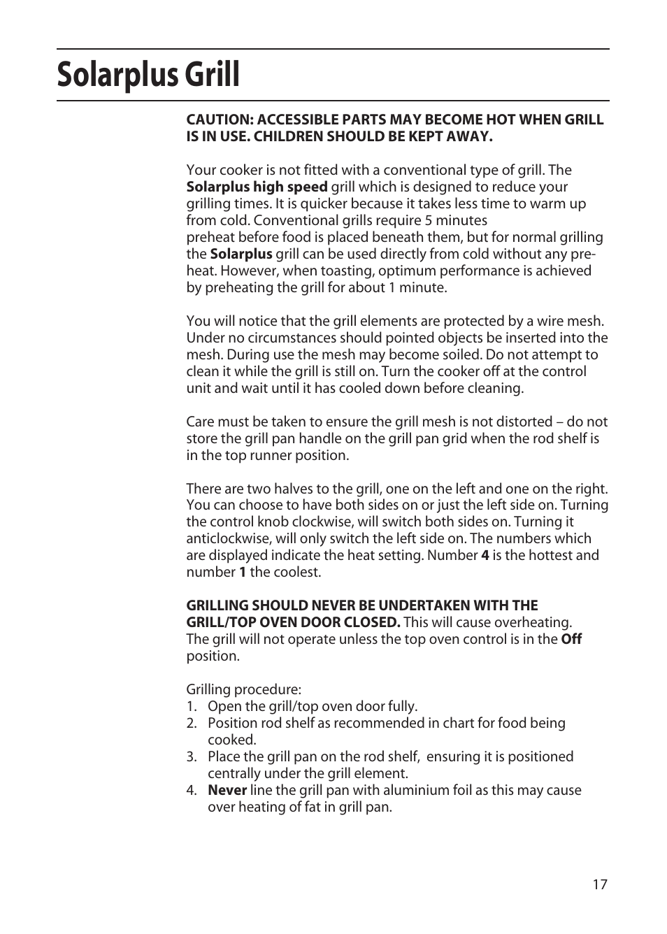 Solarplus grill | Hotpoint EW51 User Manual | Page 17 / 32