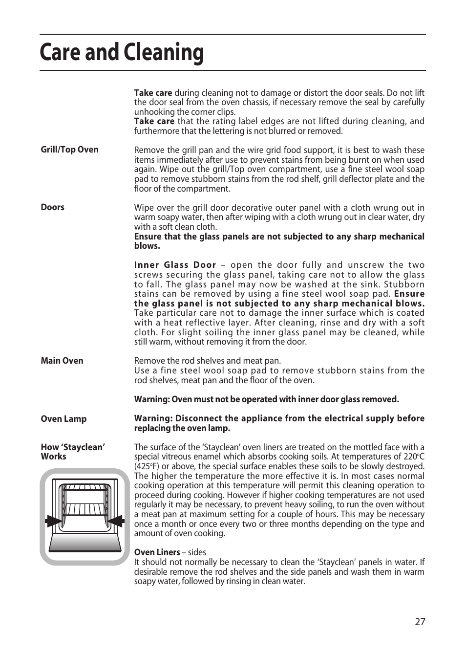 Care and cleaning | Hotpoint EW51 User Manual | Page 27 / 32