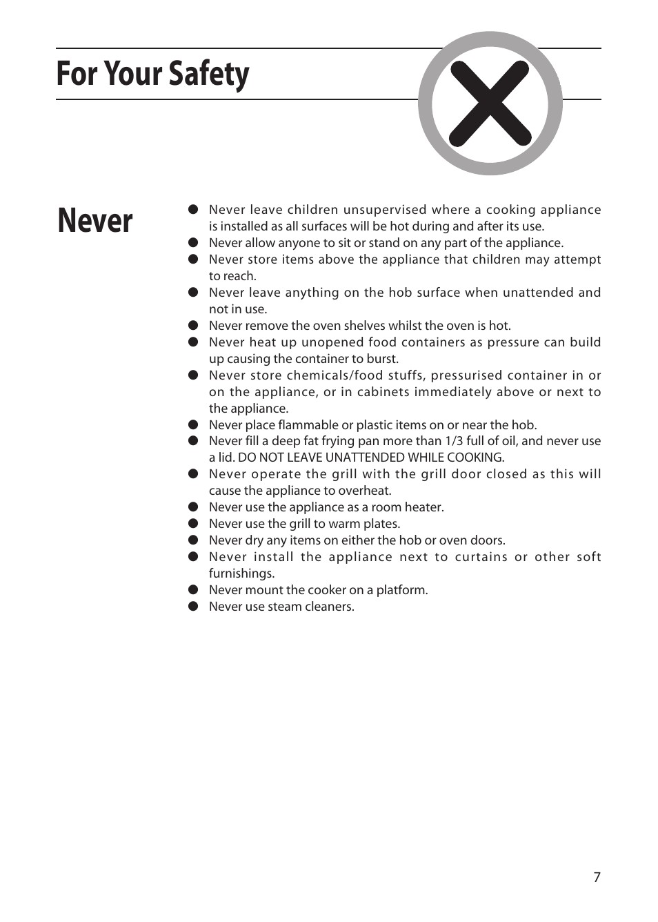 For your safety, Never | Hotpoint EW51 User Manual | Page 7 / 32