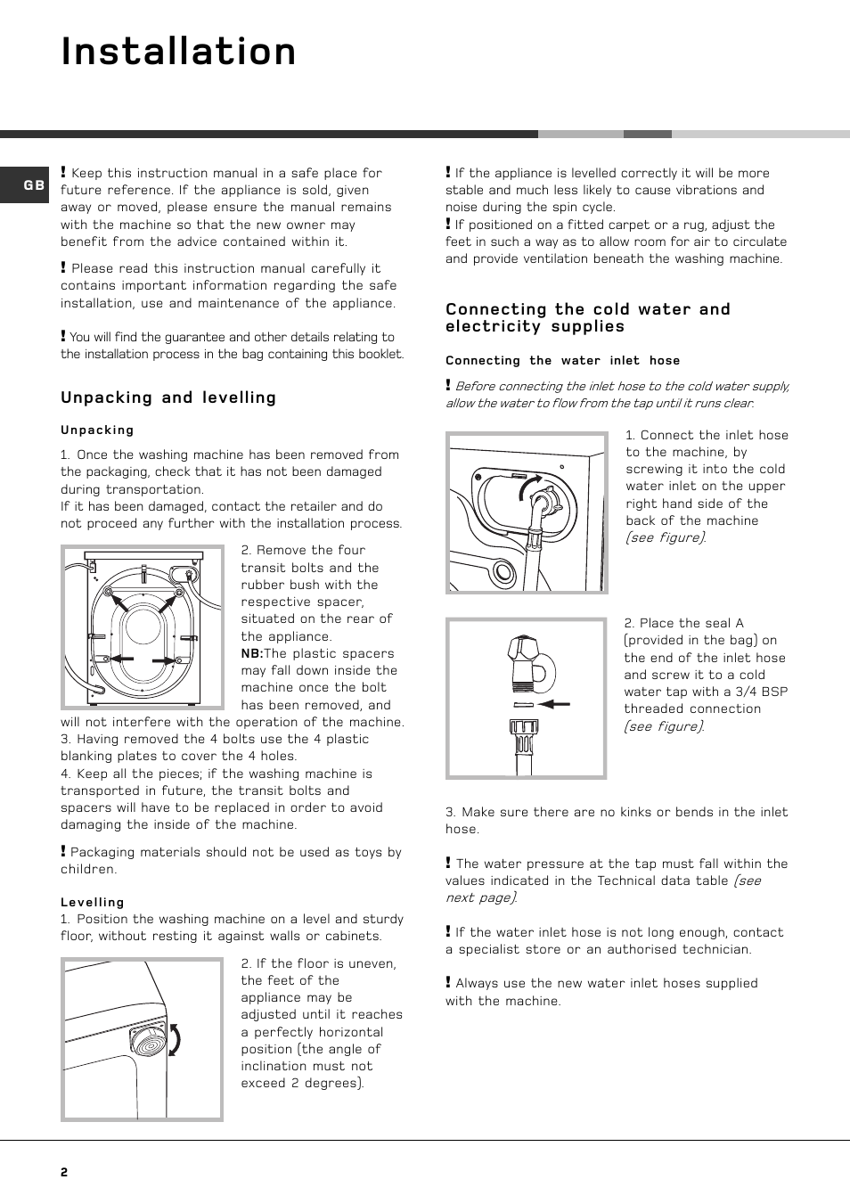 Installation | Hotpoint AQXGF 149 PI User Manual | Page 2 / 16