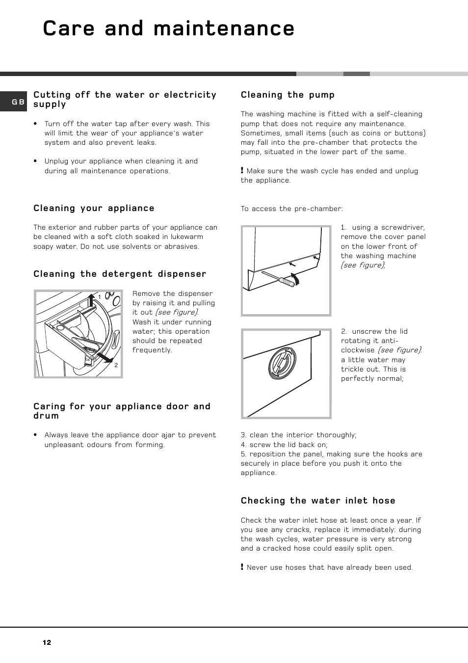 Care and maintenance | Hotpoint HVF 344 User Manual | Page 12 / 16