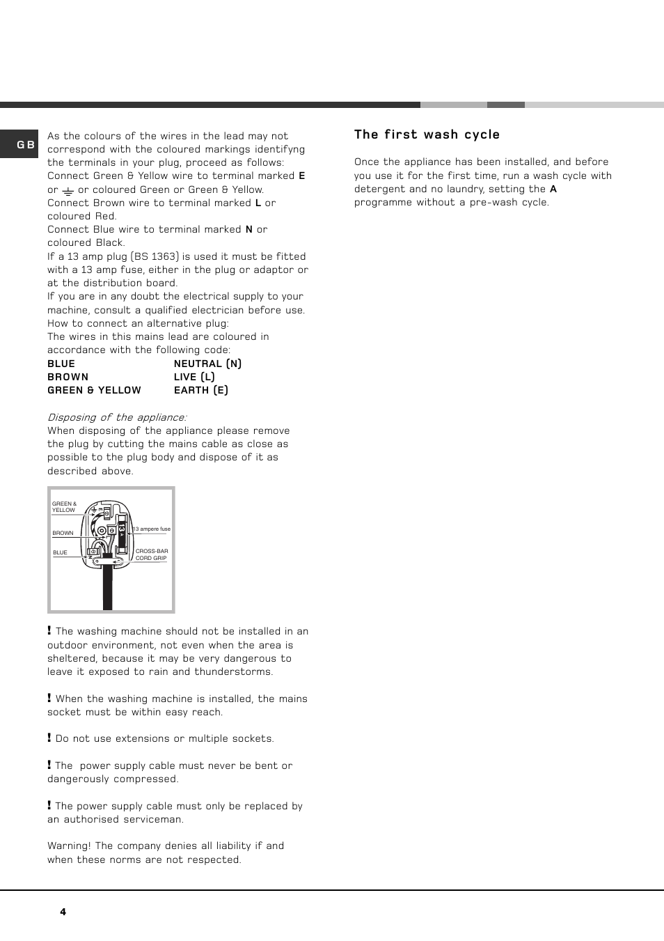 The first wash cycle | Hotpoint HVF 344 User Manual | Page 4 / 16