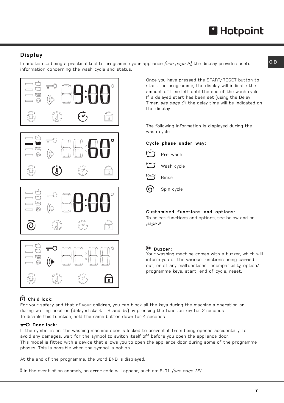 Display | Hotpoint HVF 344 User Manual | Page 7 / 16