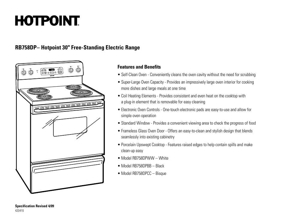 Rb758dpbb/cc/ww | Hotpoint RB758DPCC User Manual | Page 2 / 2