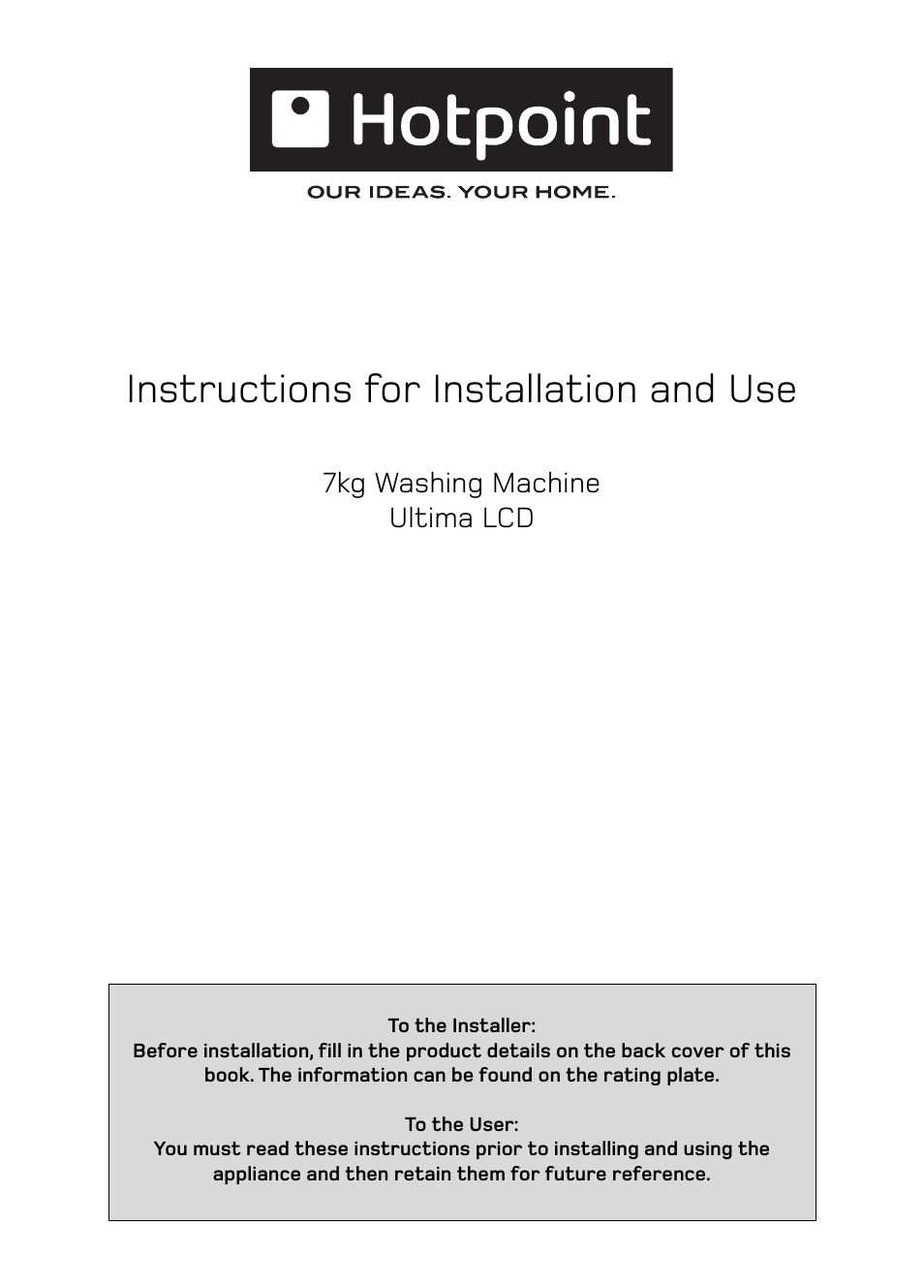 Hotpoint Ultima LCD User Manual | 20 pages