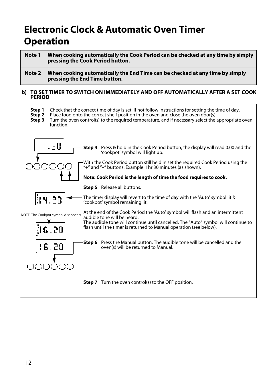 Electronic clock & automatic oven timer operation | Hotpoint UY46 User Manual | Page 12 / 40