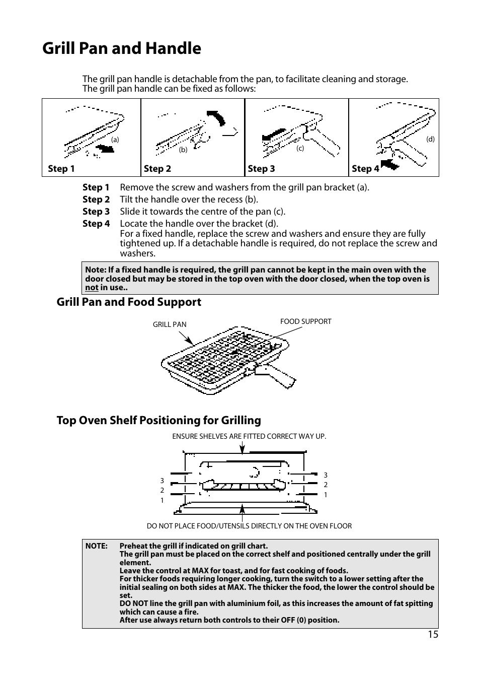 Grill pan and handle | Hotpoint UY46 User Manual | Page 15 / 40