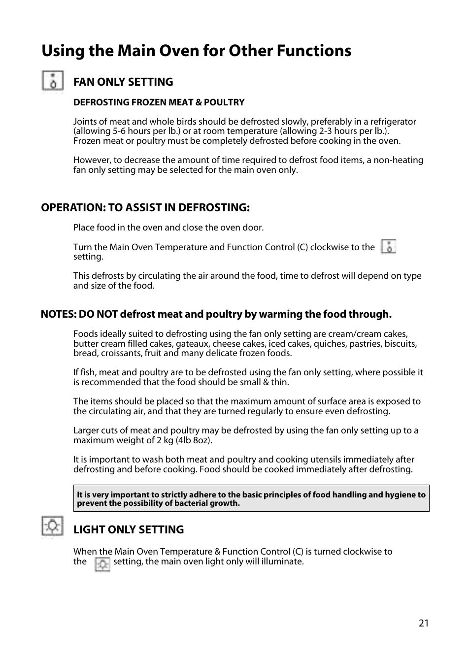 Using the main oven for other functions | Hotpoint UY46 User Manual | Page 21 / 40