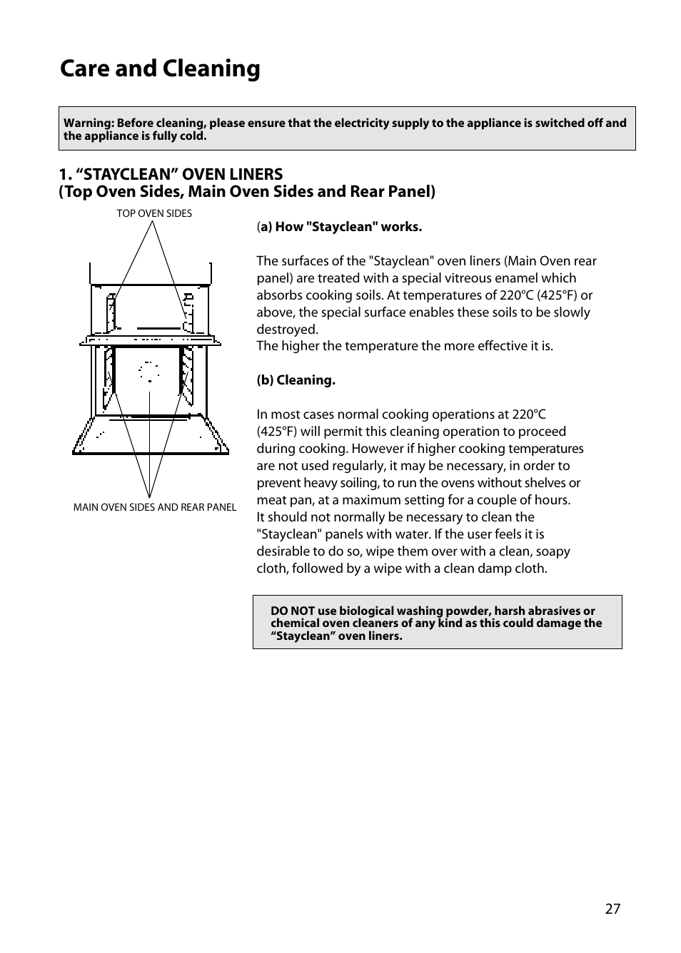 Care and cleaning | Hotpoint UY46 User Manual | Page 27 / 40