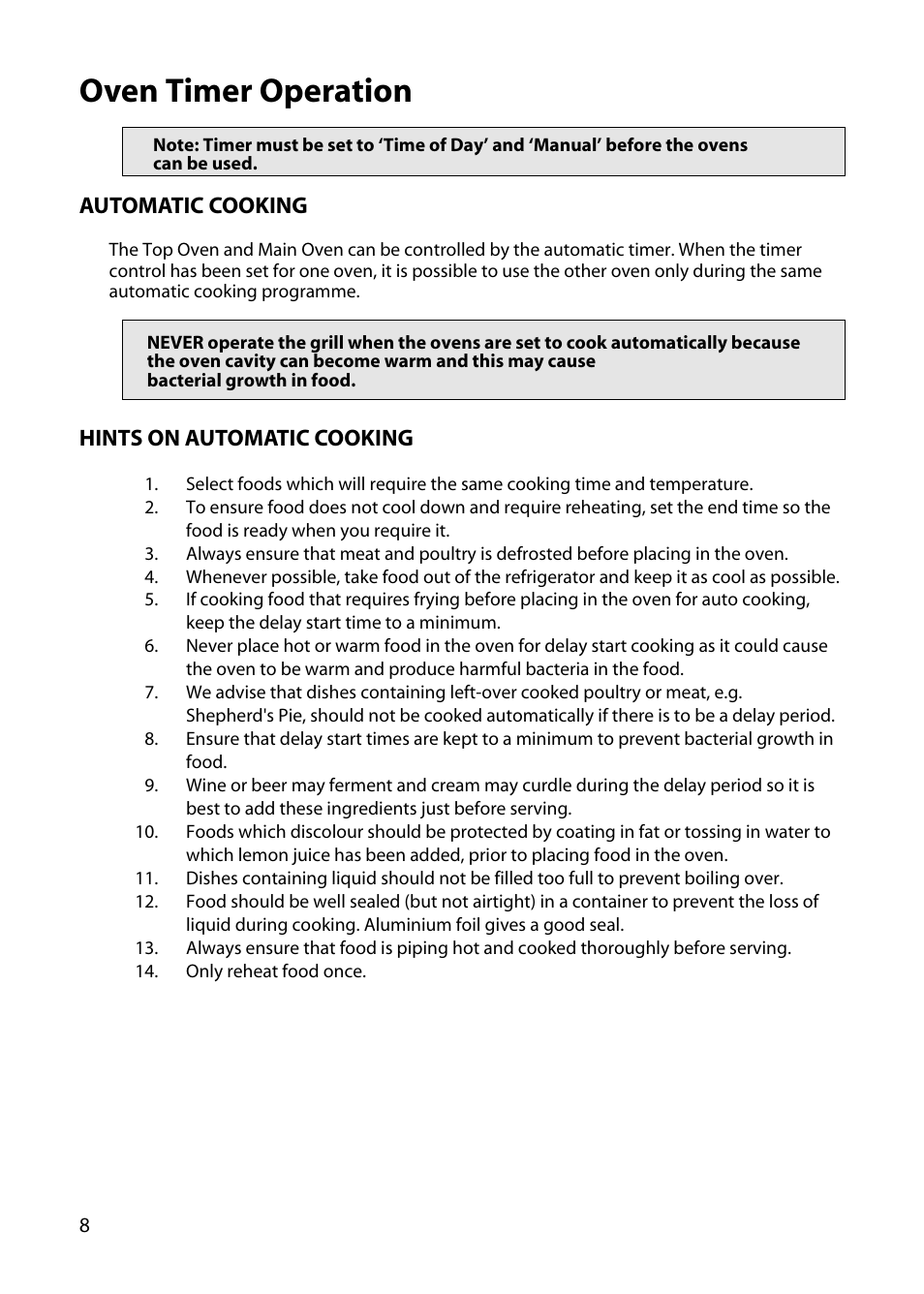 Oven timer operation | Hotpoint UY46 User Manual | Page 8 / 40