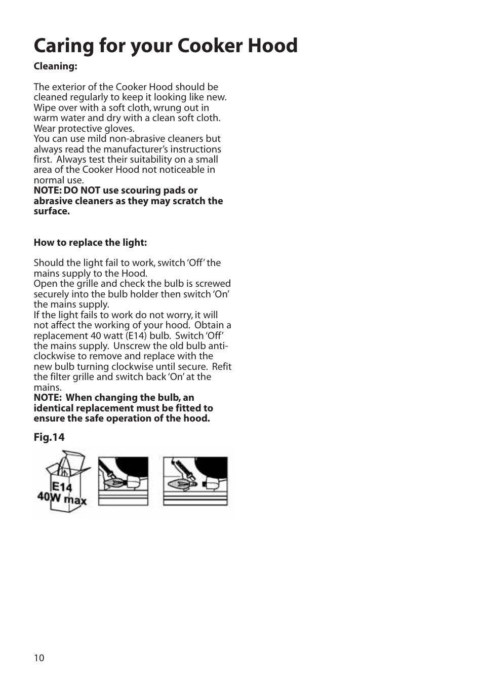 Caring for your cooker hood | Hotpoint LI2I3A User Manual | Page 10 / 12