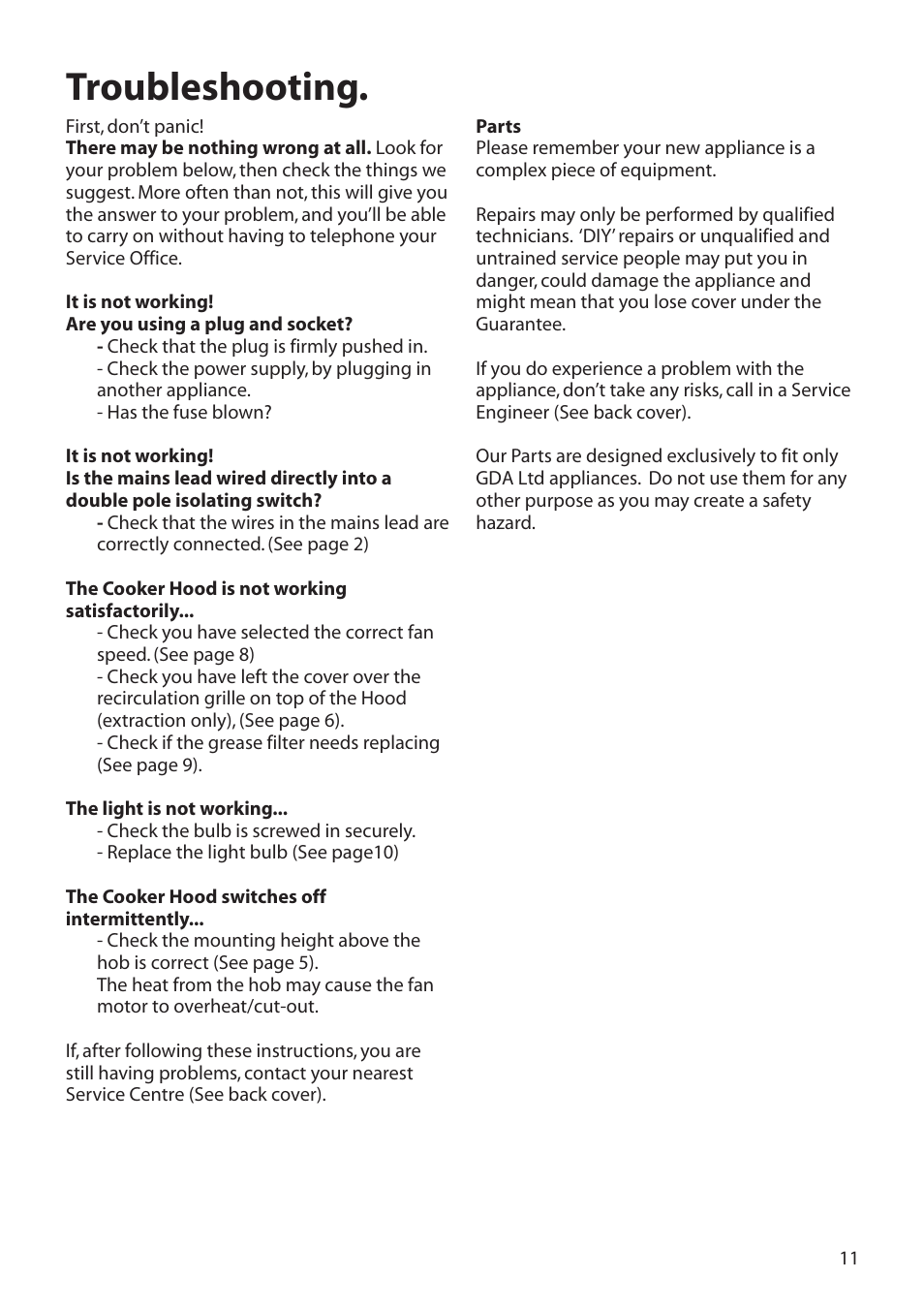 Troubleshooting | Hotpoint LI2I3A User Manual | Page 11 / 12
