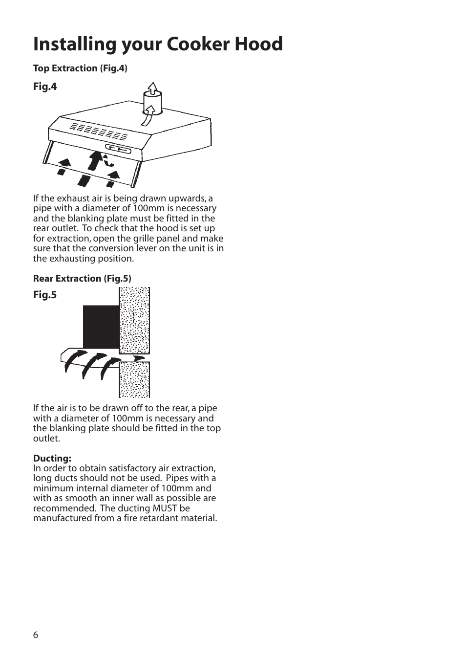 Installing your cooker hood | Hotpoint LI2I3A User Manual | Page 6 / 12