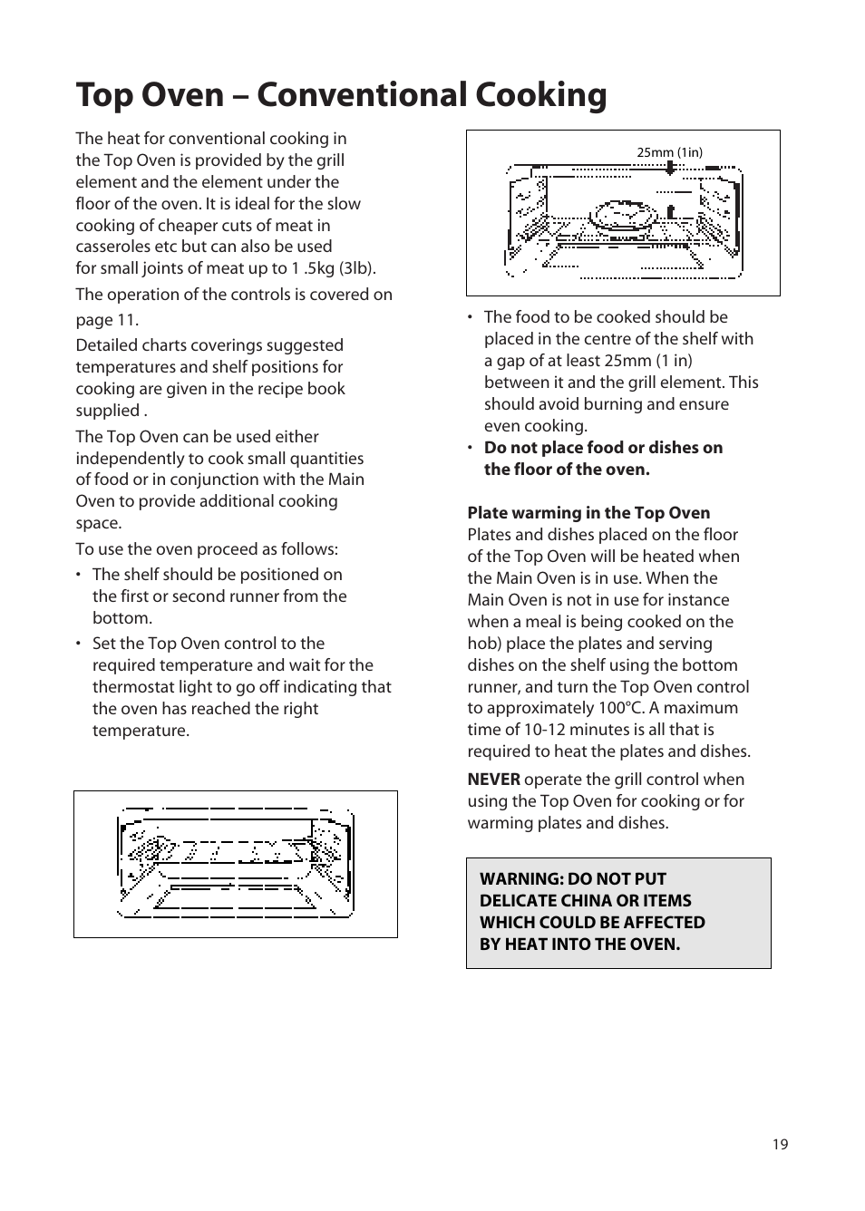 Top oven – conventional cooking | Hotpoint EW72 User Manual | Page 19 / 40