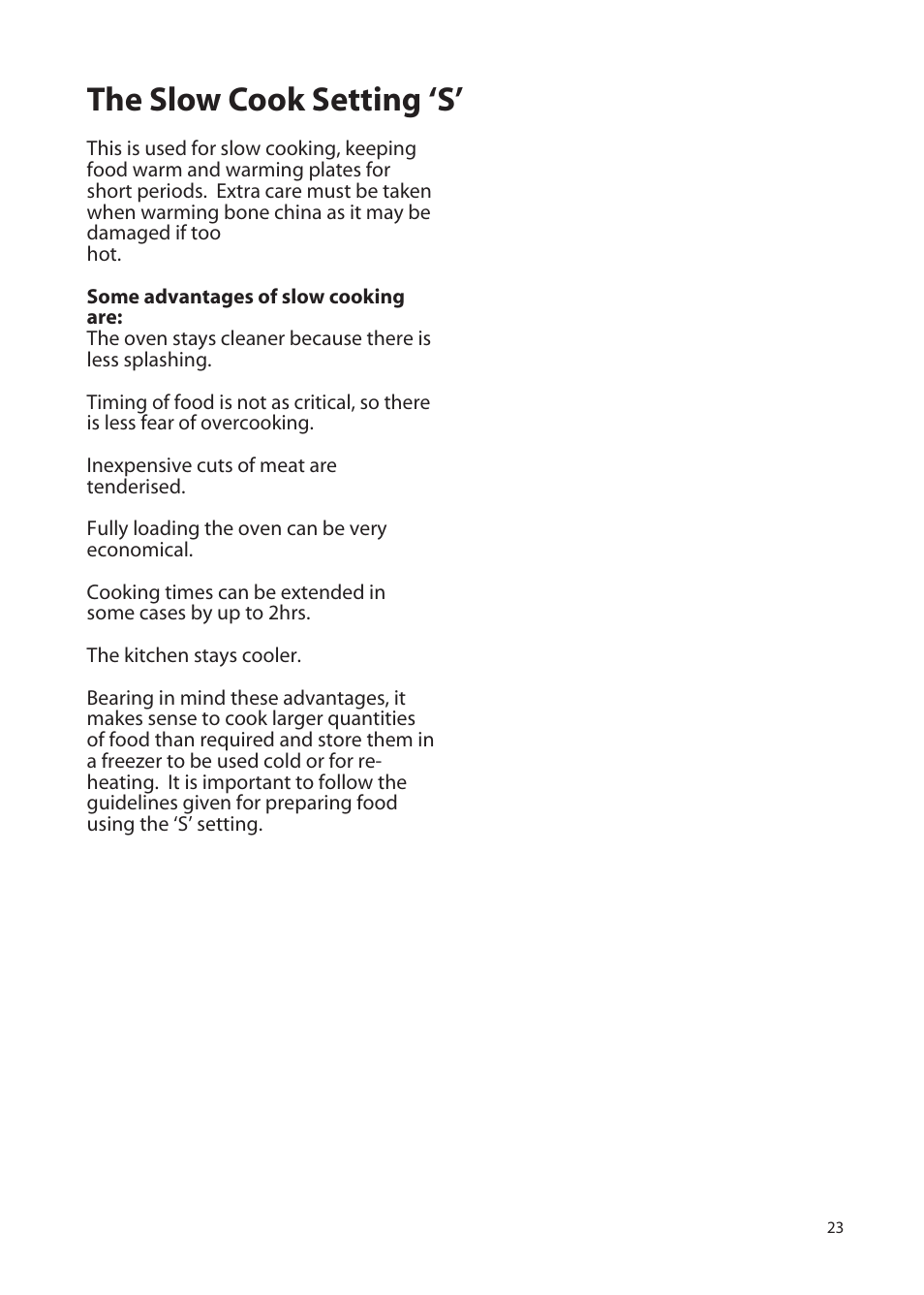The slow cook setting ‘s | Hotpoint EW72 User Manual | Page 23 / 40